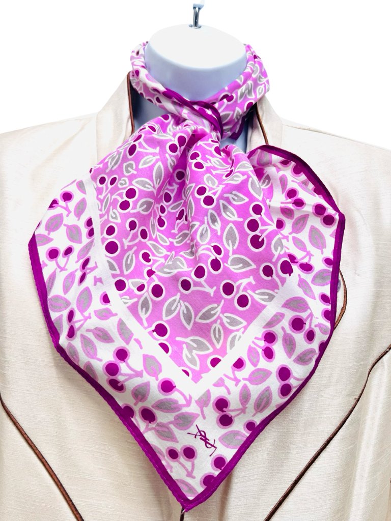Vgt Yves Saint Laurent Cotton/Silk Miniscarf/Handker 20" Purple Pinkfloral (46